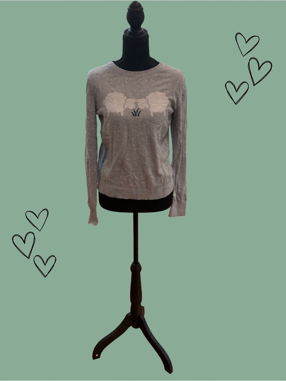 Bass Gray Crewneck Sweater with Sheep Motif